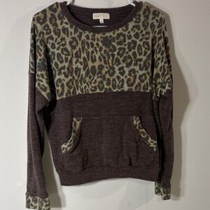 Perfect Peach Leopard Colorblock Cozy Pullover Sweatshirt | S